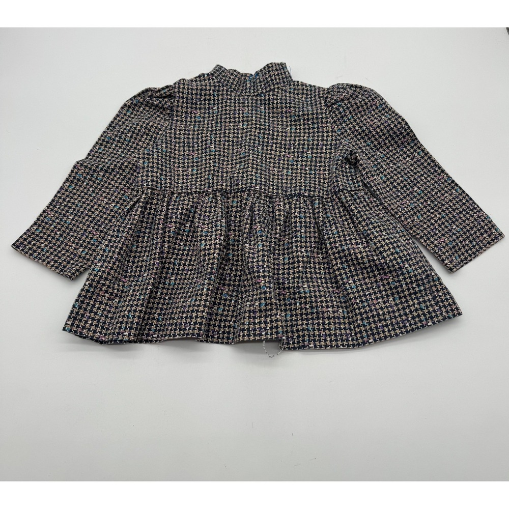 Girls Houndstooth Long Sleeve Peplum Top Back Zipper Approx US 3T
